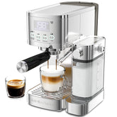 Espresso Machine 20 Bar Temperature Time LED Display Espresso Maker with Stepless Adjustable Automatic Milk Frother for Cappuccino Latte Americano Stainless Steel Coffee Machine with ESE Pod Filter