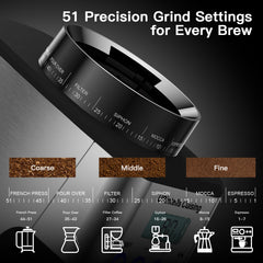 URintells Cuising Electric Conical Burr Coffee Grinder,51 Grind Settings,12.3 oz Bean Hopper,1-12 Cup,for Espresso/Drip/Pour over/French Press