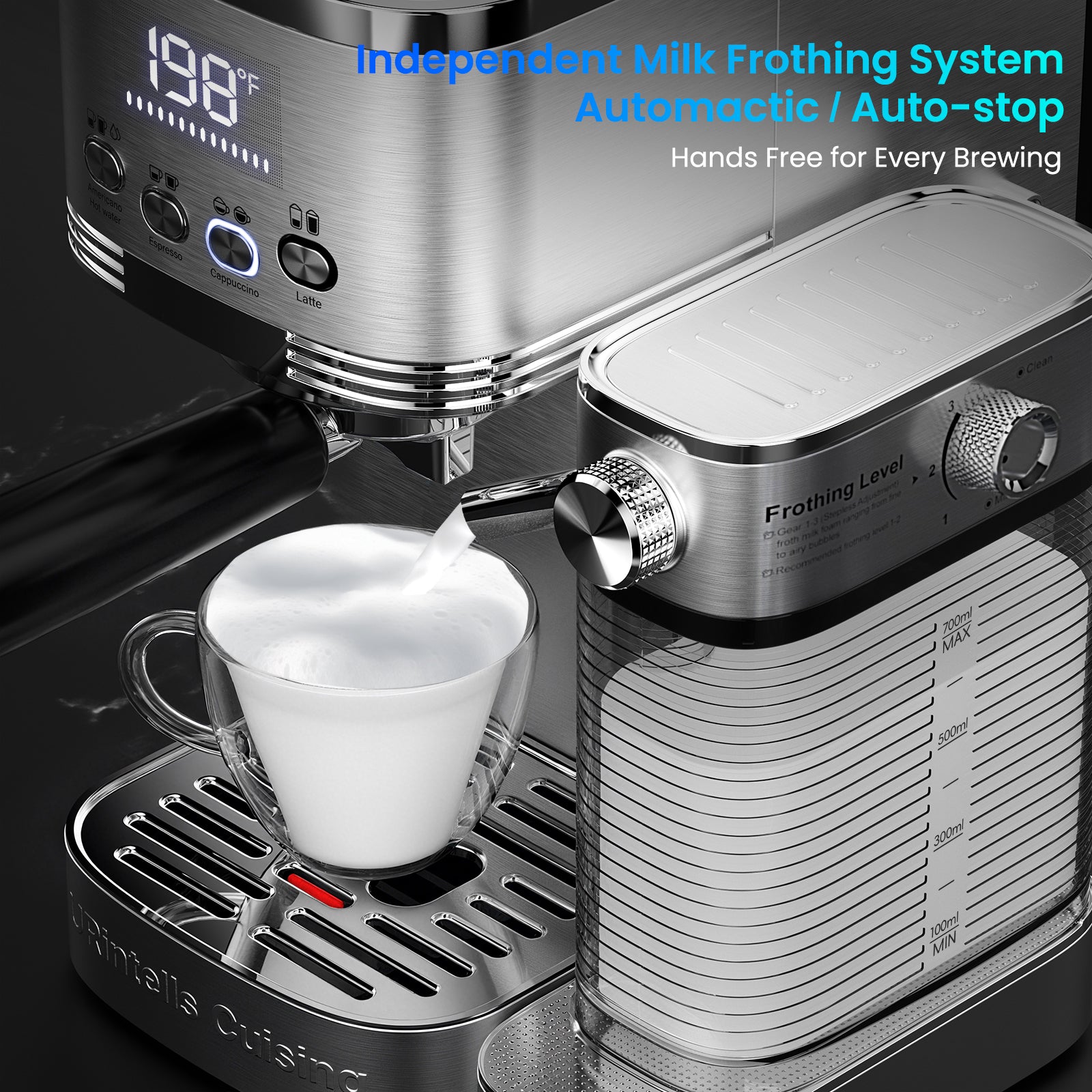 Espresso Machine 20 Bar Temperature Time LED Display Espresso Maker with Stepless Adjustable Automatic Milk Frother for Cappuccino Latte Americano Stainless Steel Coffee Machine with ESE Pod Filter