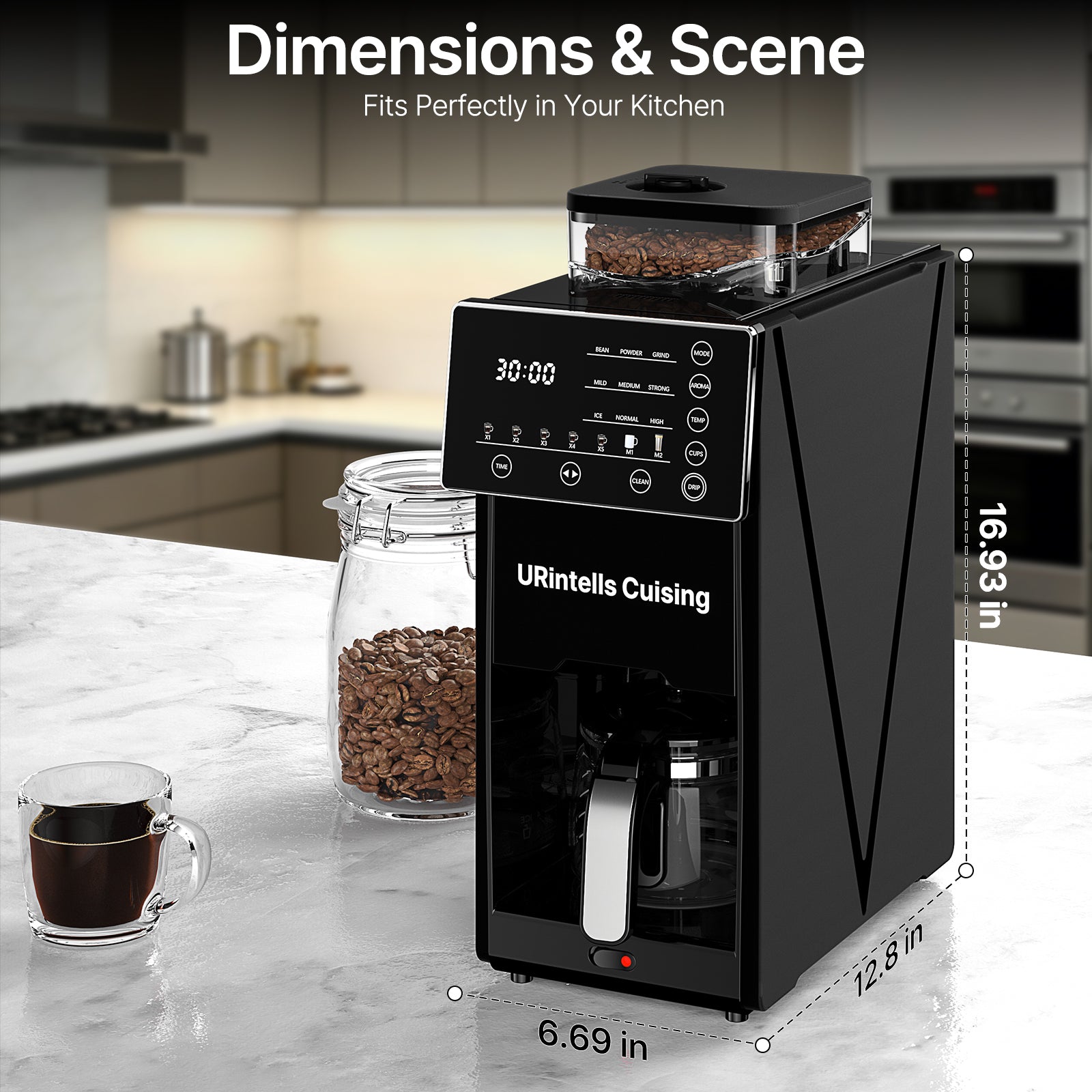 Automatic Drip Coffee Maker with Built-In Grinder & Programmable Timer