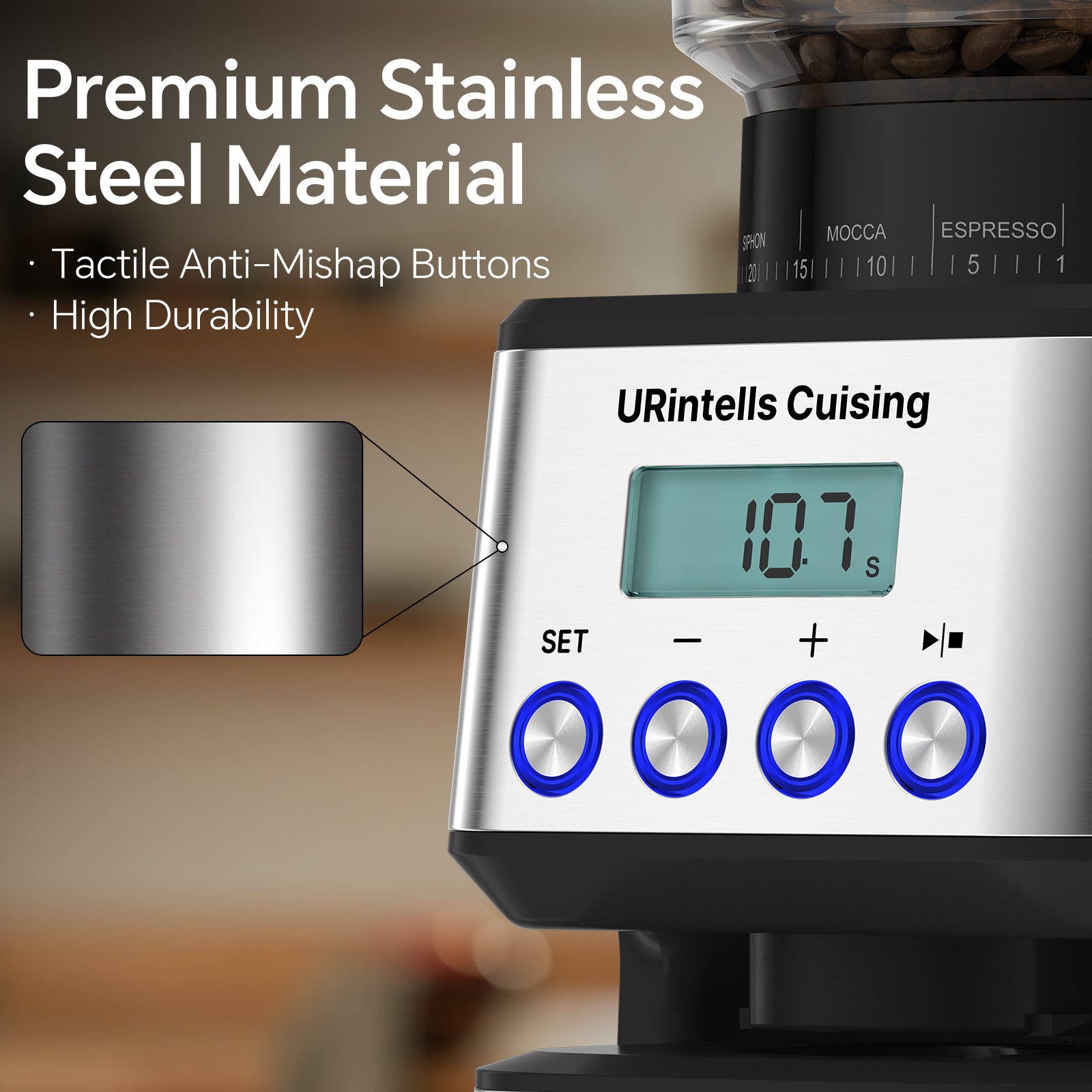 URintells Cuising Electric Conical Burr Coffee Grinder,51 Grind Settings,12.3 oz Bean Hopper,1-12 Cup,for Espresso/Drip/Pour over/French Press