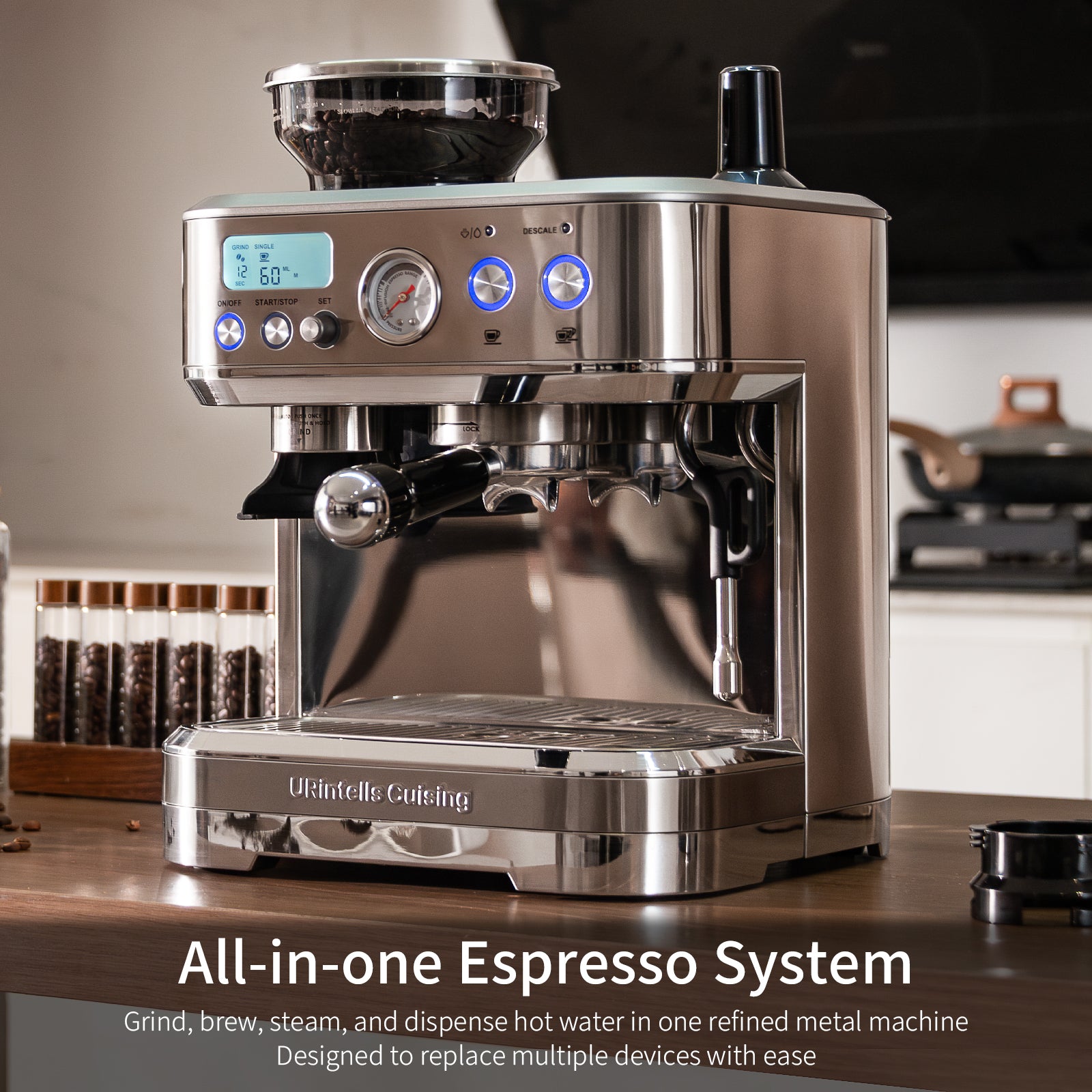 Semi-Automatic Espresso Machine with Grinder & Milk Frother – 58mm Professional Coffee Maker