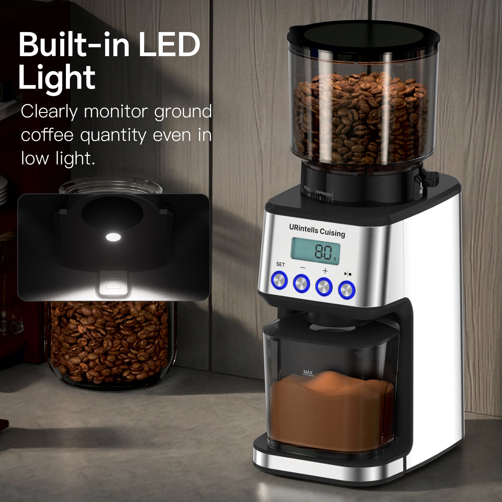 URintells Cuising Electric Conical Burr Coffee Grinder,51 Grind Settings,12.3 oz Bean Hopper,1-12 Cup,for Espresso/Drip/Pour over/French Press