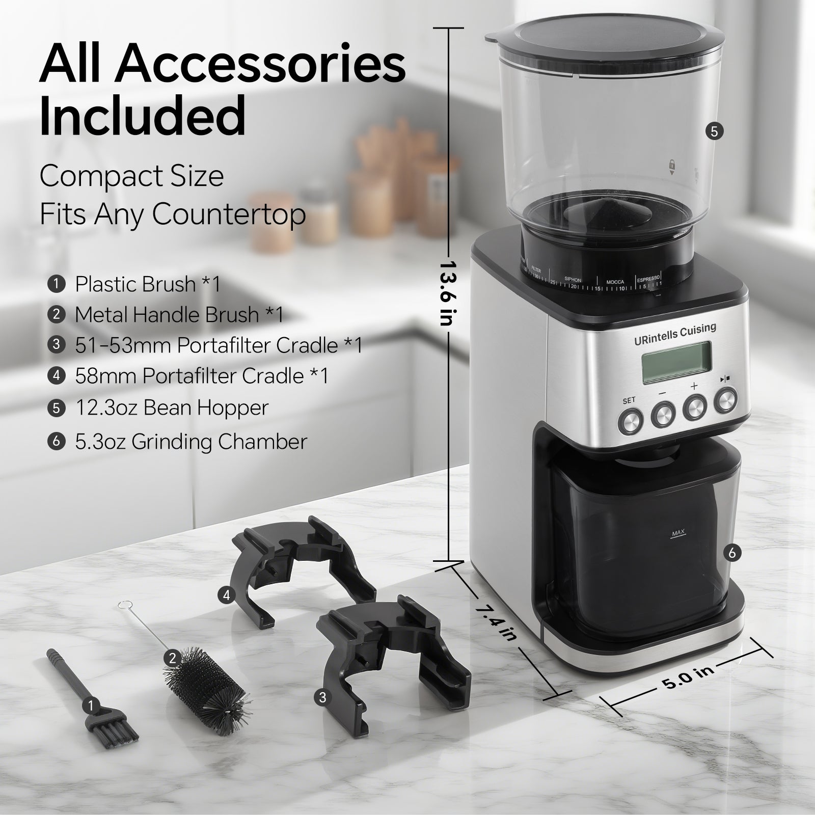 URintells Cuising Electric Conical Burr Coffee Grinder,51 Grind Settings,12.3 oz Bean Hopper,1-12 Cup,for Espresso/Drip/Pour over/French Press