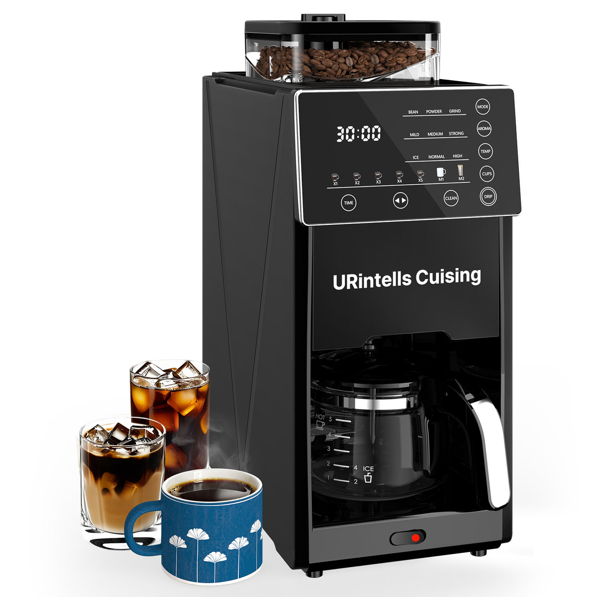 Automatic Drip Coffee Maker with Built-In Grinder & Programmable Timer