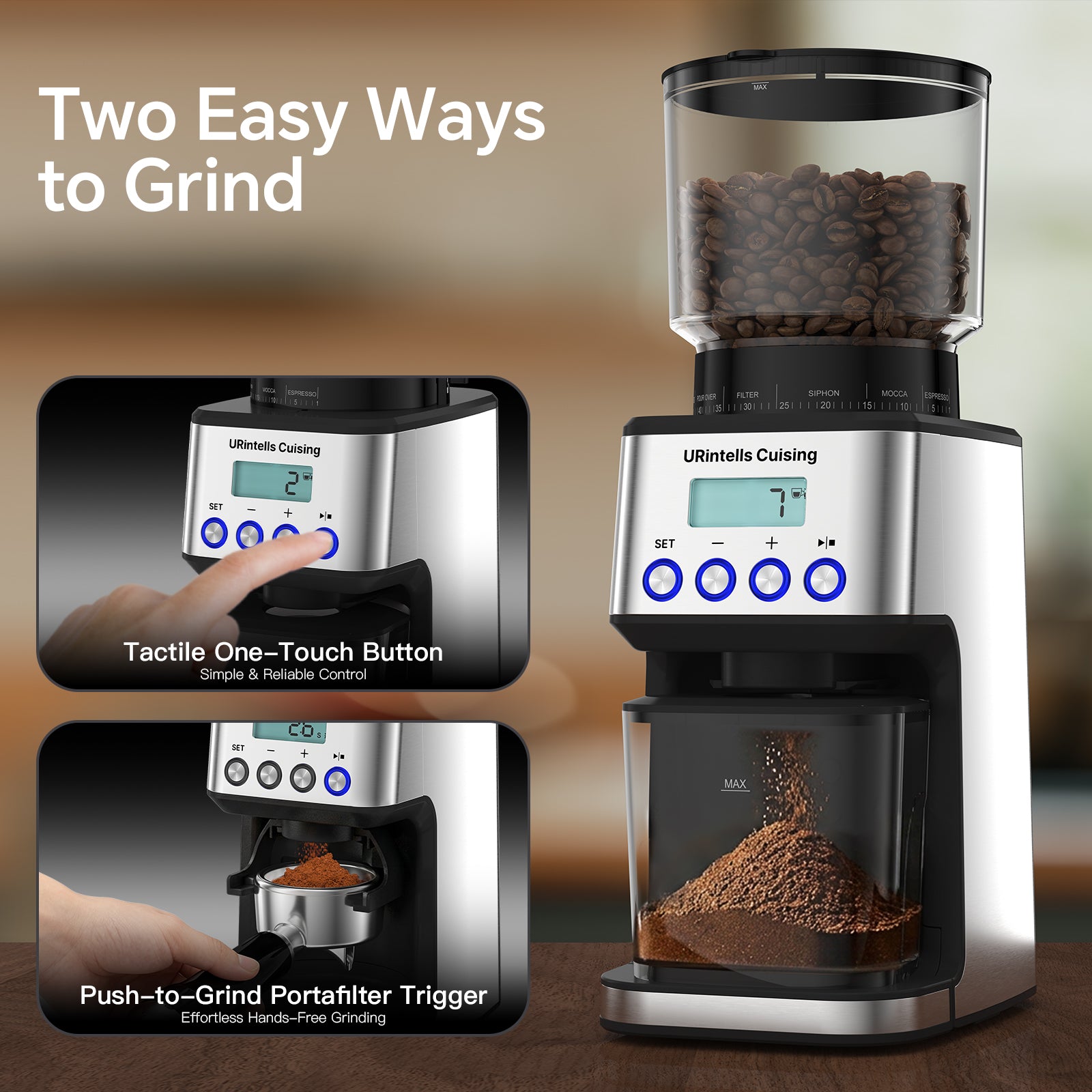 URintells Cuising Electric Conical Burr Coffee Grinder,51 Grind Settings,12.3 oz Bean Hopper,1-12 Cup,for Espresso/Drip/Pour over/French Press