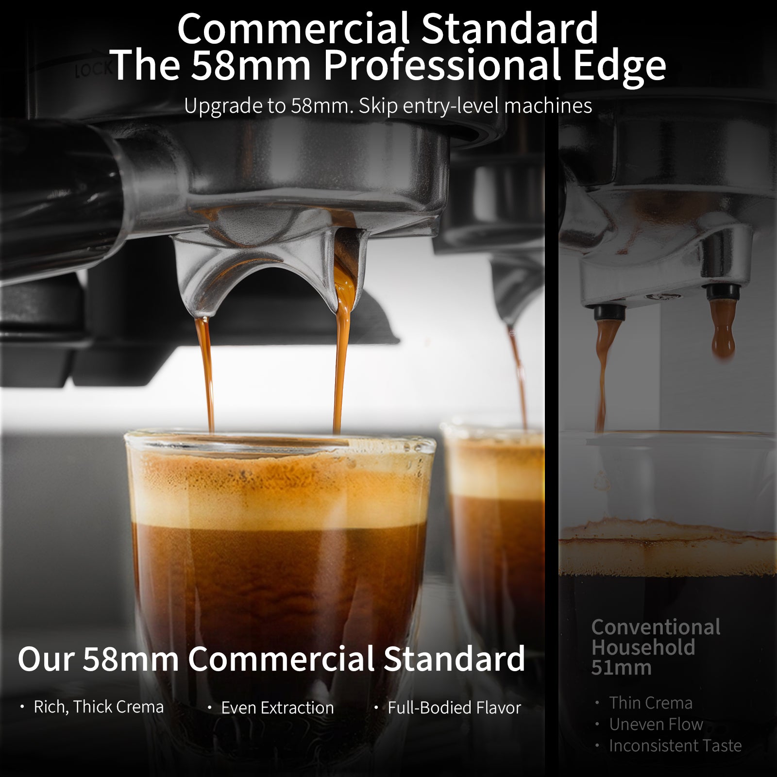 Semi-Automatic Espresso Machine with Grinder & Milk Frother – 58mm Professional Coffee Maker
