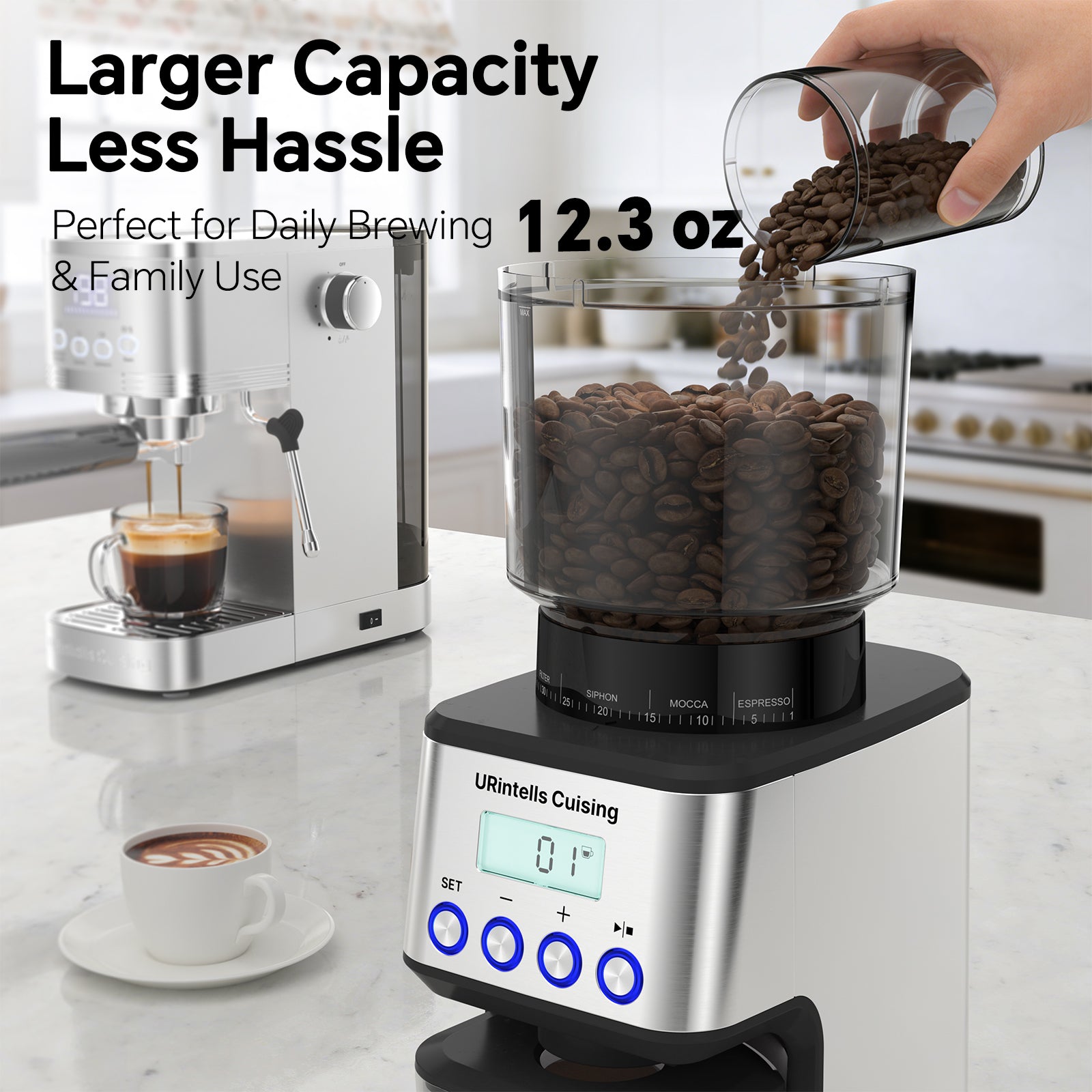 URintells Cuising Electric Conical Burr Coffee Grinder,51 Grind Settings,12.3 oz Bean Hopper,1-12 Cup,for Espresso/Drip/Pour over/French Press