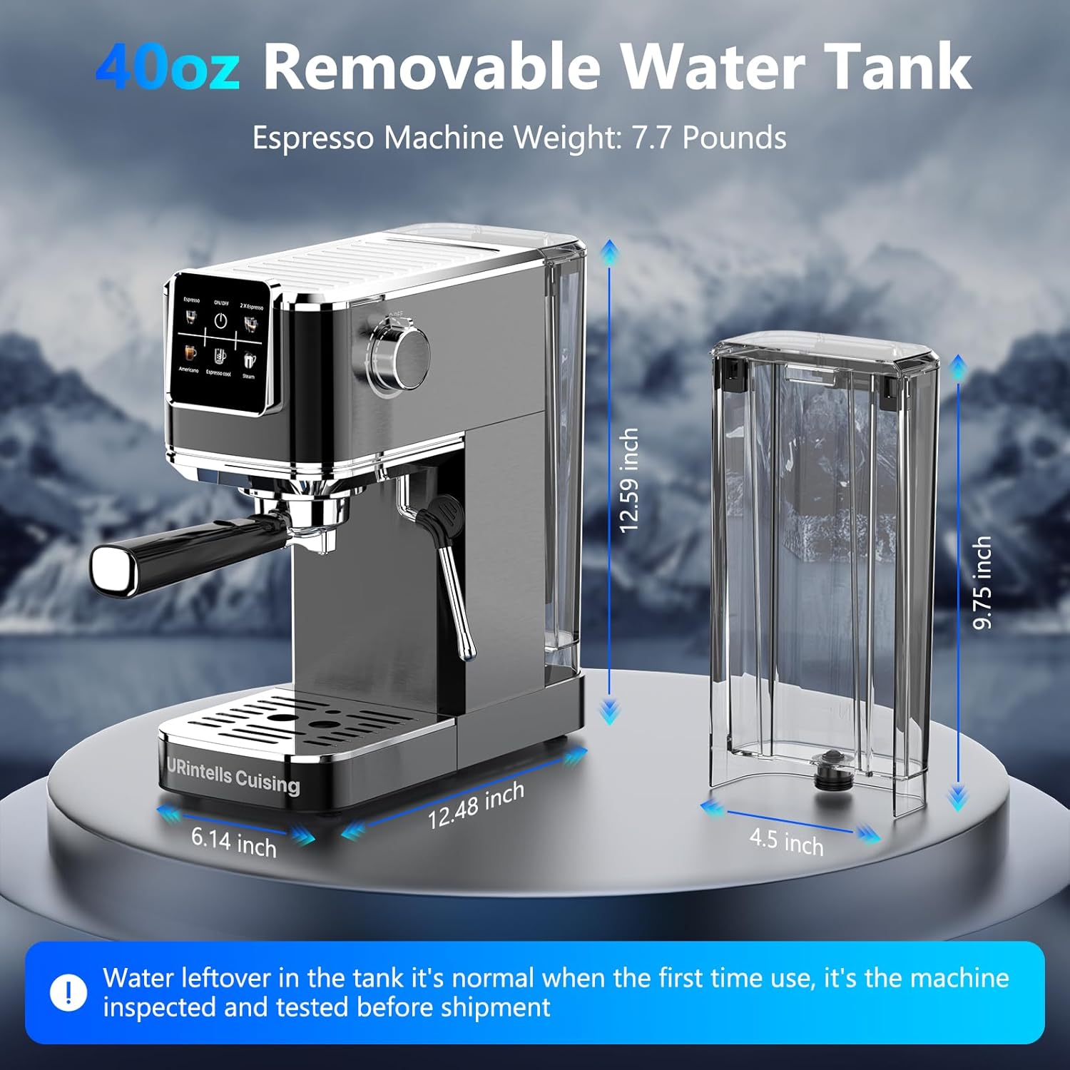 URintells Cuising Espresso Machine 20 Bar,Touch Screen Espresso Maker with Steam Milk Frother,Stainless Steel Expresso Coffee Machine for Cappuccino Latte Cold Brew,1350W Fast Heat Up System