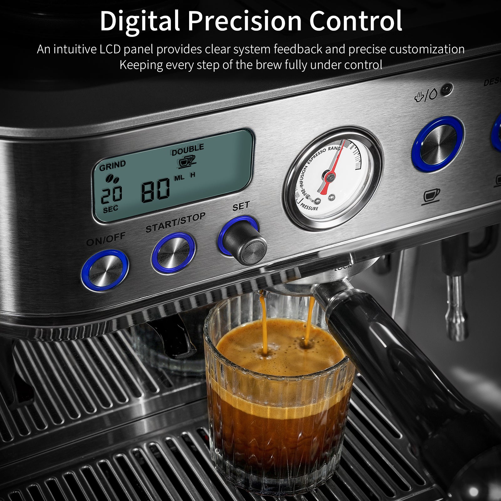 Semi-Automatic Espresso Machine with Grinder & Milk Frother – 58mm Professional Coffee Maker