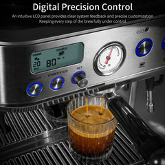 Semi-Automatic Espresso Machine with Grinder & Milk Frother – 58mm Professional Coffee Maker
