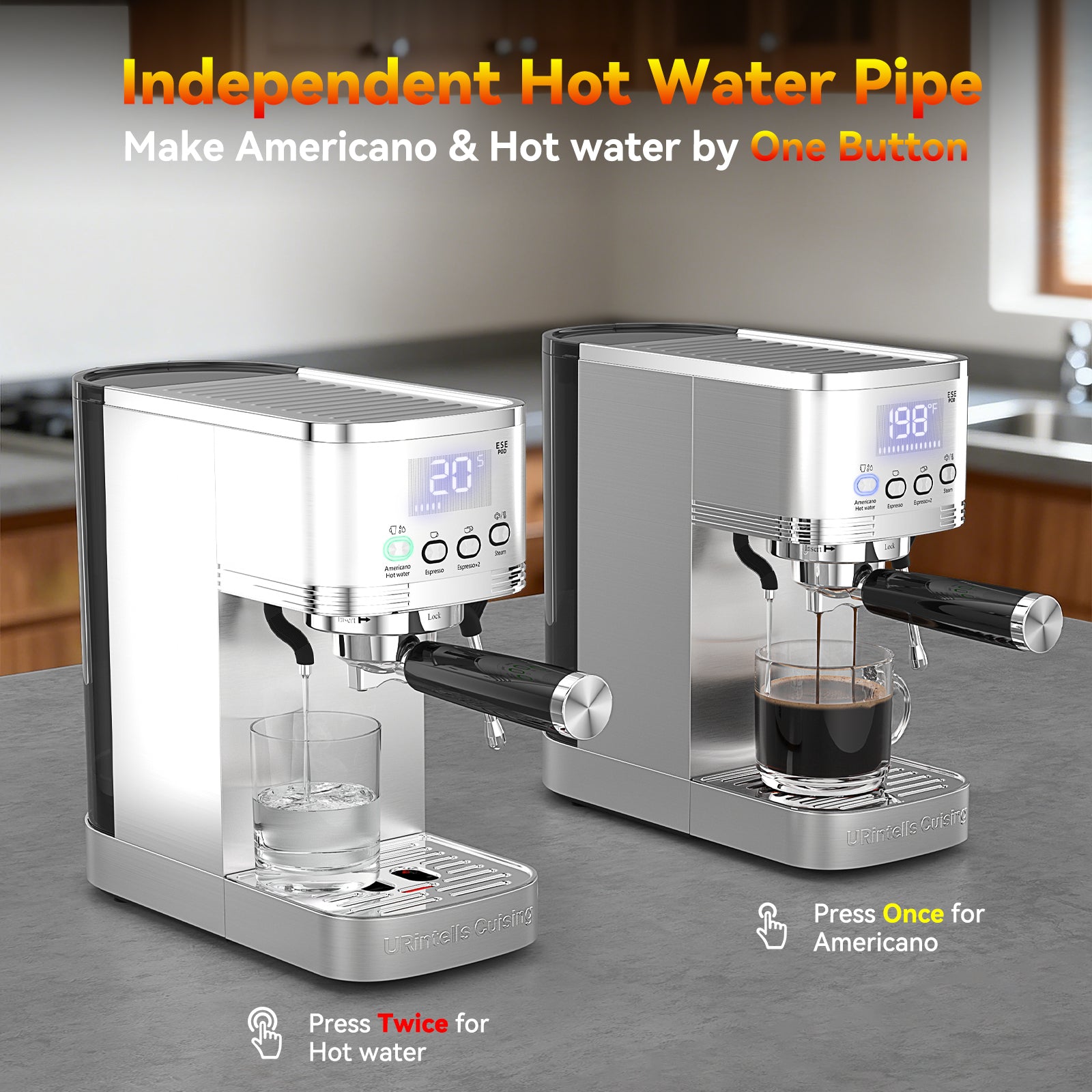 Espresso Machine with Temperature Timer LED Display 20 Bar Espresso Maker with Adjustable Extraction Temperature Stainless Steel Coffee Machine with Powerful Steam Wand for Cappuccino Latte Americano