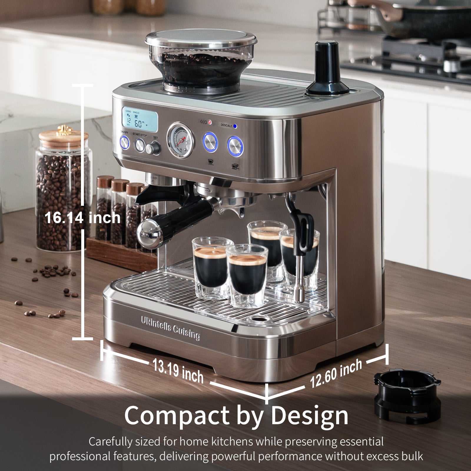 Semi-Automatic Espresso Machine with Grinder & Milk Frother – 58mm Professional Coffee Maker