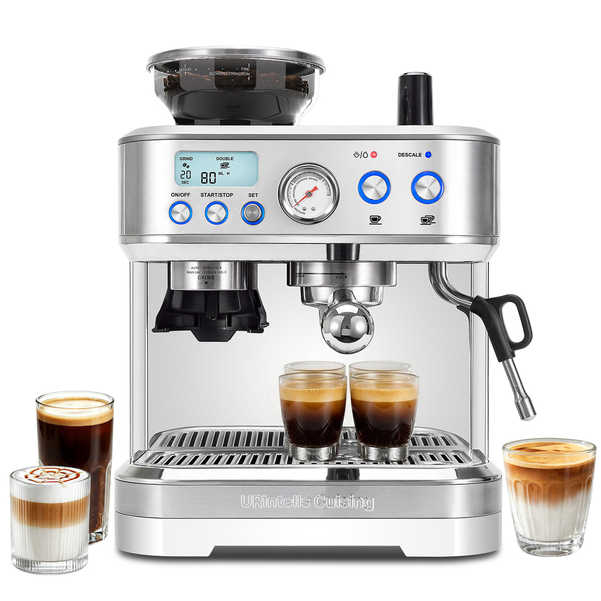 Semi-Automatic Espresso Machine with Grinder & Milk Frother – 58mm Professional Coffee Maker